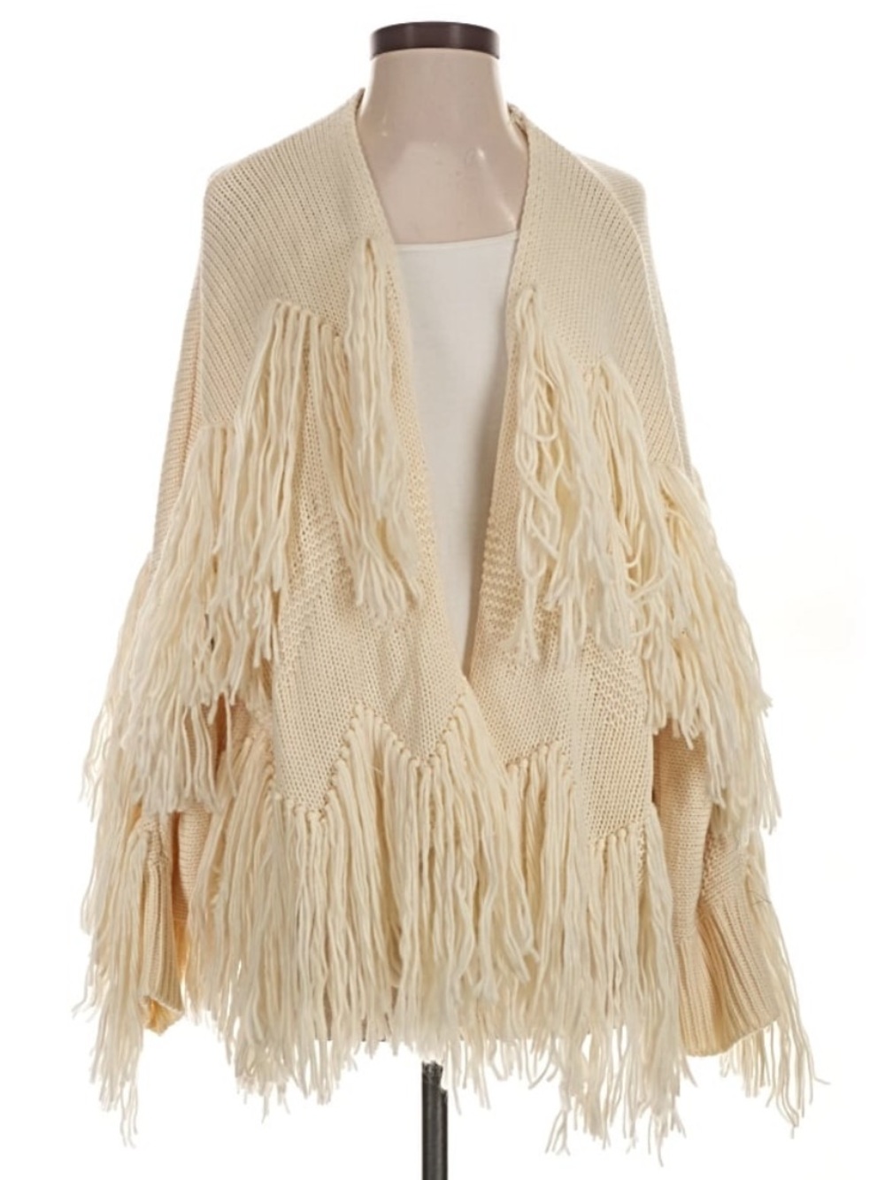 NWT: POL Tassel Fringe Detail Open Front Boho Cream Cardigan Sweater• Small - Picture 4 of 8